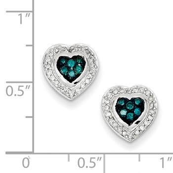 Sterling Silver Blue Diamond Small Heart Post Earrings — alternate view