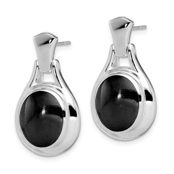 Sterling Silver Rhodium-plated Polished Oval Onyx Post Dangle Earrings — alternate view