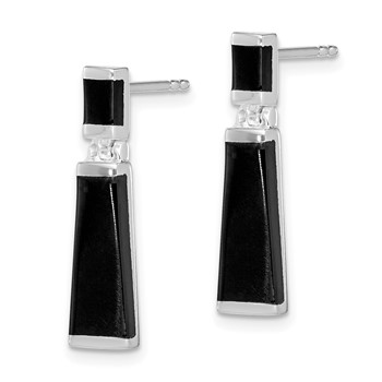 Sterling Silver Rhodium-plated Polished Tapered Onyx Post Drop Earrings — alternate view