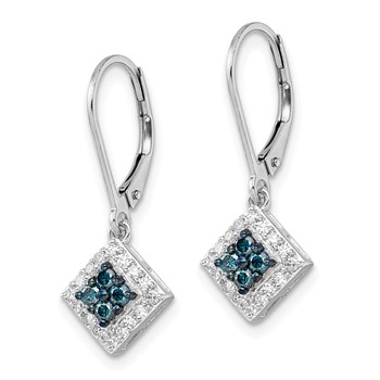 White Night Sterling Silver Rhodium-plated White and Blue Diamond Dangle Leverback Earrings — alternate view