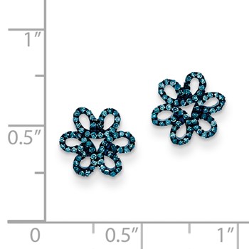 Sterling Silver Blue Diamond Flower Post Earrings — alternate view