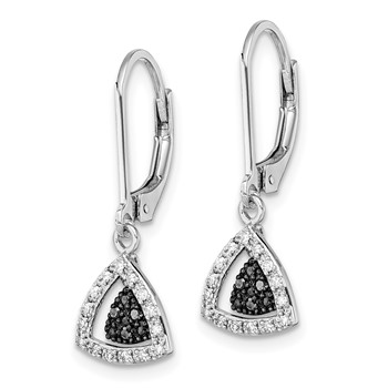 White Night Sterling Silver Rhodium-plated Black and White Diamond Dangle Leverback Earrings — alternate view