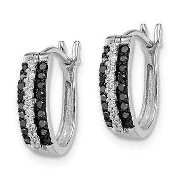 White Night Sterling Silver Rhodium-plated Black and White Diamond Hinged Post Earrings — alternate view