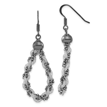 Sterling Silver w/ Black Rhodium Mesh & Beaded Teardrop Dangle Earrings