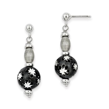 Sterling Silver Black Rhodium and D/C Bead Post Dangle Earrings