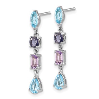 Sterling Silver Rhodium Amethyst Blue Topaz and Iolite Dangle Earrings — alternate view