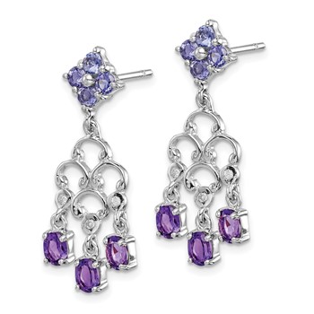 Sterling Silver RH Plated Amethyst Iolite and Diamond Dangle Earrings — alternate view