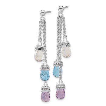 Sterling Silver Amethyst and Blue & White Topaz Dangle Earrings — alternate view