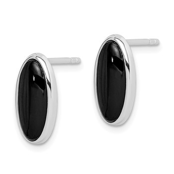 Sterling Silver Rhodium-plated Polished Oval Onyx Post Drop Earrings — alternate view
