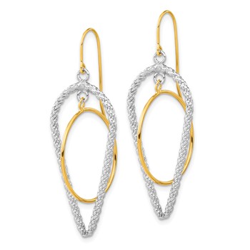 Sterling Silver w/14k Gold-plated Polished & Textured Fancy Dangle Earrings — alternate view