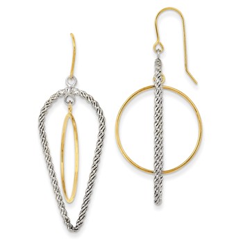 Sterling Silver w/14k Gold-plated Polished & Textured Fancy Dangle Earrings