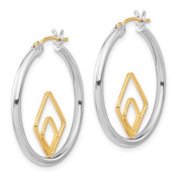 Sterling Silver & 14ky Polished Diamond-shape & Round Hoop Earrings — alternate view