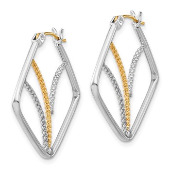 Sterling Silver w/14k Gold-plated Polished Twisted Squares Hoop Earrings — alternate view