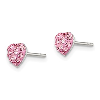 Sterling Silver Rhod-plated Pink Preciosa Crystal Heart Post Stud Earrings — alternate view