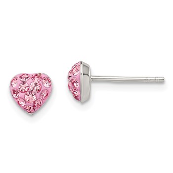 Sterling Silver Rhod-plated Pink Preciosa Crystal Heart Post Stud Earrings