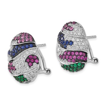 Sterling Silver w/ Black Rhodium Blue & Green Glass, Synthetic Ruby & CZ Omega Back Earrings — alternate view