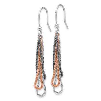 Sterling Silver Black Ruthenium & Rose-tone Chain Dangle Earrings — alternate view