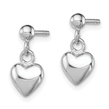 Sterling Silver RH-plated Polished Heart Children's Post Dangle Earrings — alternate view