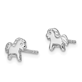 Sterling Silver Rhodium-plated Polished Pony Children's Post Earrings — alternate view