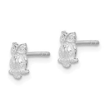 Sterling Silver Rhodium-plated Polished & Textured Owl Post Earrings — alternate view