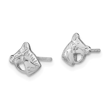 Sterling Silver Rhodium-plated Polished & Textured Horse Head Children's Post Earrings — alternate view