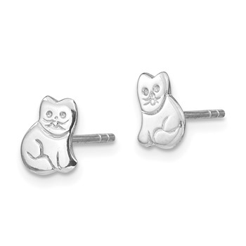 Sterling Silver Rhodium-plated Polished Cat Children's Post Earrings — alternate view