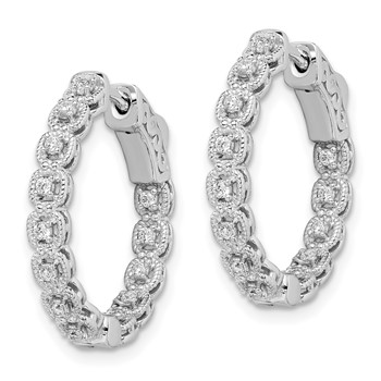 Sterling Shimmer Sterling Silver Rhodium-plated 26 Stone 1.3mm CZ In and Out Round Hinged Hoop Earrings — alternate view
