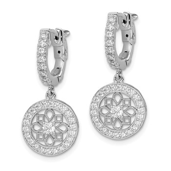 Sterling Shimmer Sterling Silver Rhodium-plated 60 Stone CZ Fancy Dangle Hinged Hoop Earrings — alternate view