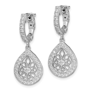 Sterling Shimmer Sterling Silver Rhodium-plated 64 Stone CZ Teardrop Dangle Hinged Hoop Earrings — alternate view