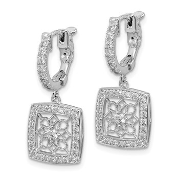 Sterling Shimmer Sterling Silver Rhodium-plated 64 Stone CZ Square Dangle Hinged Hoop Earrings — alternate view