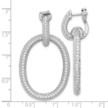 Sterling Silver Rhodium-plated CZ Oval Hinged Hoop Dangle Earrings — alternate view