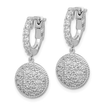 Sterling Shimmer Sterling Silver Rhodium-plated 88 Stone CZ Pavé Circle Dangle Hinged Hoop Earrings — alternate view