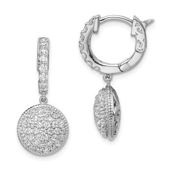 Sterling Shimmer Sterling Silver Rhodium-plated 88 Stone CZ Pavé Circle Dangle Hinged Hoop Earrings