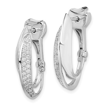 Sterling Shimmer Sterling Silver Rhodium-plated 56 Stone Pavé CZ Double Twisted Oval Hinged Hoop Earrings — alternate view