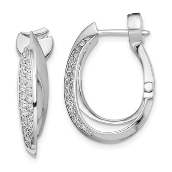 Sterling Shimmer Sterling Silver Rhodium-plated 56 Stone Pavé CZ Double Twisted Oval Hinged Hoop Earrings