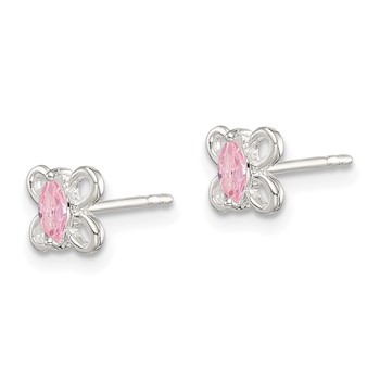 Sterling Silver Polished Pink CZ Butterfly Children's Post Earrings — alternate view