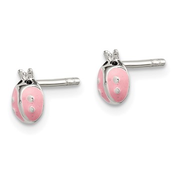 Sterling Silver Polished Pink Enamel Ladybug Children's Post Earrings — alternate view
