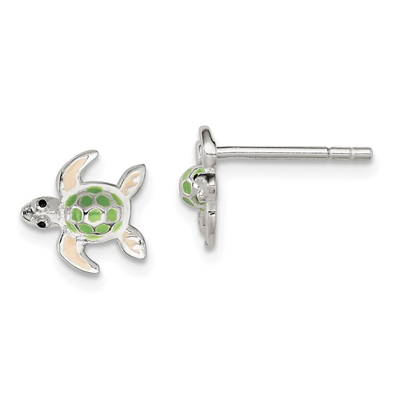 Sterling Silver Children's Enameled Sea Turtle Post Earrings Sterling Silver Children's Enameled Sea Turtle Post Earrings