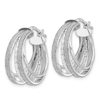 Sterling Silver Rhodium Glitter D/C Hoop Earrings — alternate view