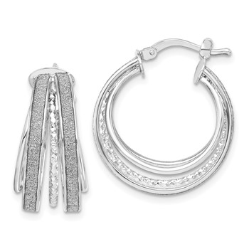 Sterling Silver Rhodium Glitter D/C Hoop Earrings