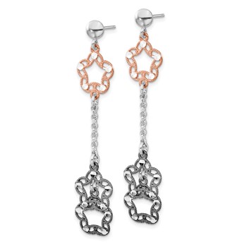 Sterling Silver Rose-tone/Ruthenium-plated D/C Flower Dangle Earrings — alternate view