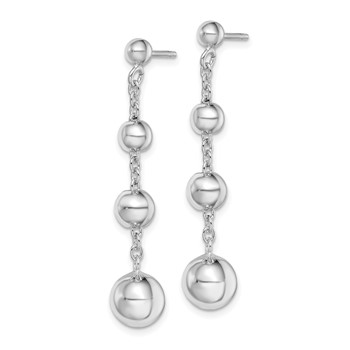 Sterling Silver Rhod-plated Polished Graduated Beaded Post Dangle Earrings — alternate view