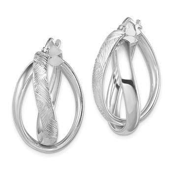 Sterling Silver Rhodium-plated Textured & Twisted Oval Hoop Earrings — alternate view