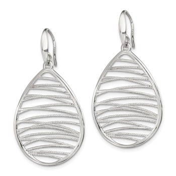 Sterling Silver Rhod-pltd Polished/Textured Teardrop Dangle Earrings — alternate view