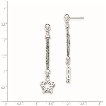 Sterling Silver CZ Star 2 Strand Diamond Cut Post Dangle Earrings — alternate view
