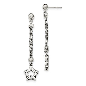 Sterling Silver CZ Star 2 Strand Diamond Cut Post Dangle Earrings