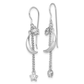 Sterling Silver Rhodium-plated D/C Puffed Star and Moon Earrings — alternate view