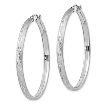 Sterling Silver Rhodium-plated 3mm Satin Diamond-cut Hoop Earrings — alternate view