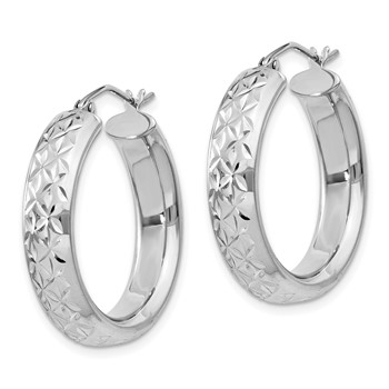 Sterling Silver Rhodium-plated Diamond Cut 5mm Hoop Earrings — alternate view