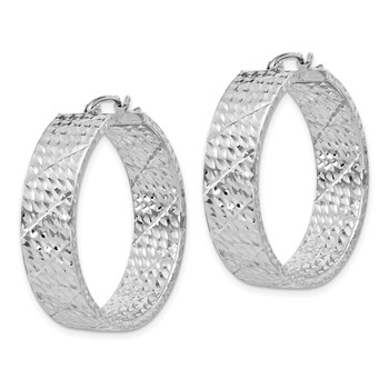 Sterling Silver Rhodium-plated Diamond-cut 7.75x30mm Hoop Earrings — alternate view